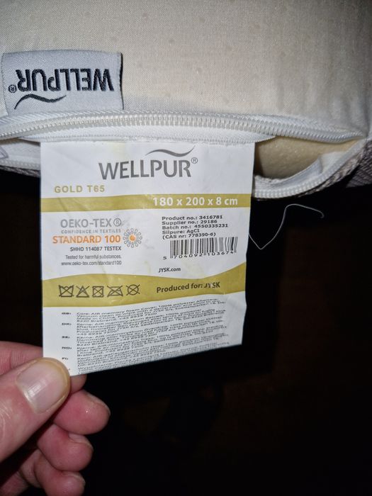 Топ-матрас/Топпер JYSK WELLPUR 180x200x8