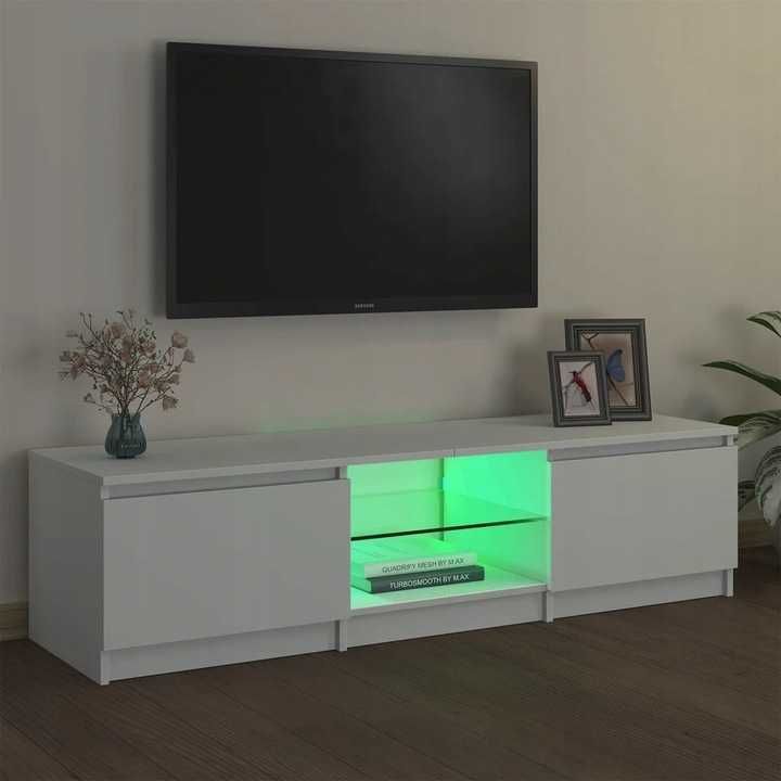 Szafka RTV pod TV z oświetleniem LED RGB biała 140 x 40