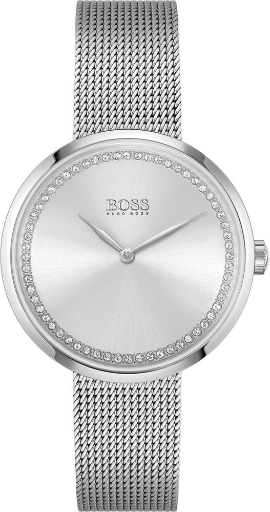 Сріблястий годинник декорований кристалами Hugo Boss