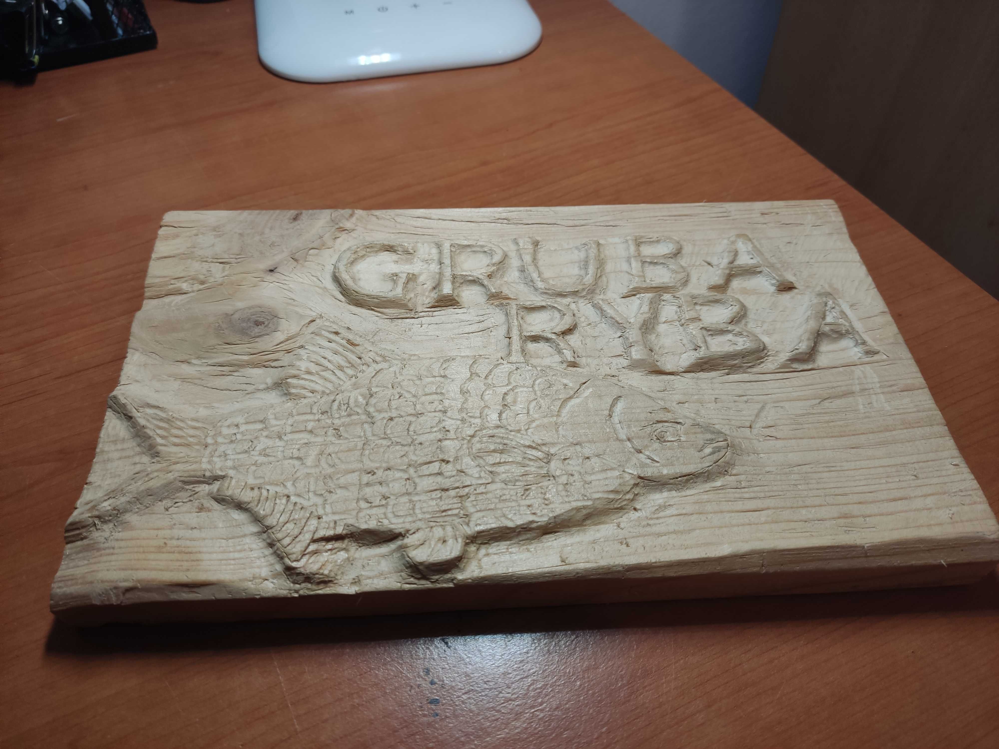 Płaskorzeźba GRUBA RYBA prezent dla wędkarza handmade DIY