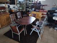 zestaw ogrodowy tarasowy stół i 6 foteli Vintage drewno-alum