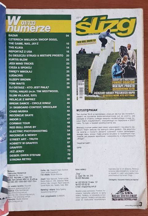 Czasopismo Ślizg 1 (133) 2007 -ostatni numer - komiks Jeż Jerzy