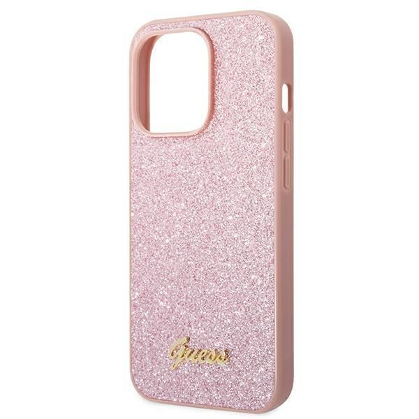 Guess Etui na iPhone 14 Pro 6,1" Różowy Hard Case z Brokatem