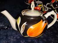 Сервиз чайный чайник сахарница фарфор фарфоровый Дулево ссср роспись