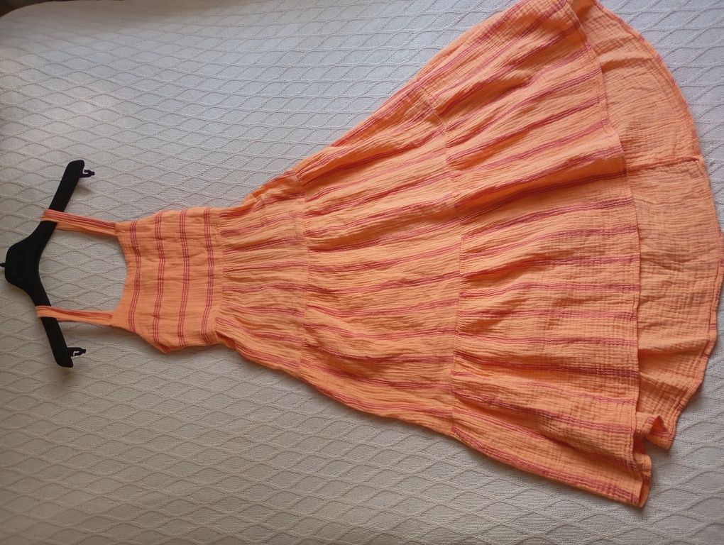 ZARA 13-14L długa bawełniana pomarańczowa sukienka maxi