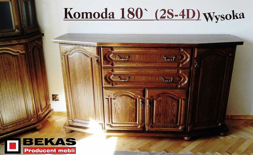 Stylowa Komoda 180`(2S-4D) Retro Dębowa Rustikalna Bekas Producent Meb
