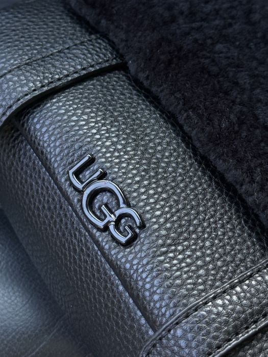 Сумка ugg чорна коричнева рижа овчина шкіра жіноча сумка шкіряна