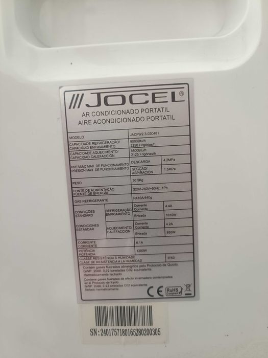 Ar Condicionado Portátil Jocel 9000 BTU – Bomba de Calor – Leiria