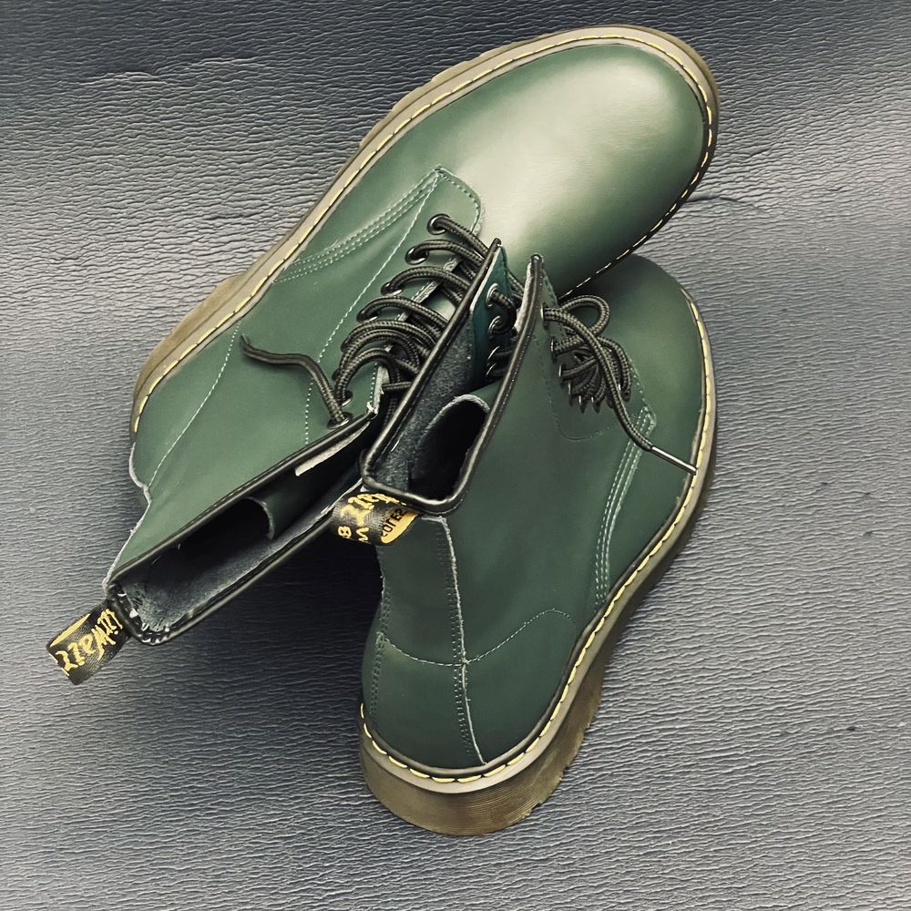 Botki glany zielone 8 dziurek ala martensy unisex traperki skórzane