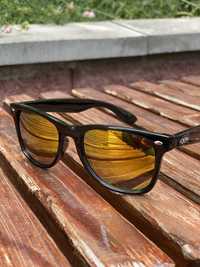 Солнцезащитные очки Ray Ban Wayfarer черные с желтыми линзами Унисекс