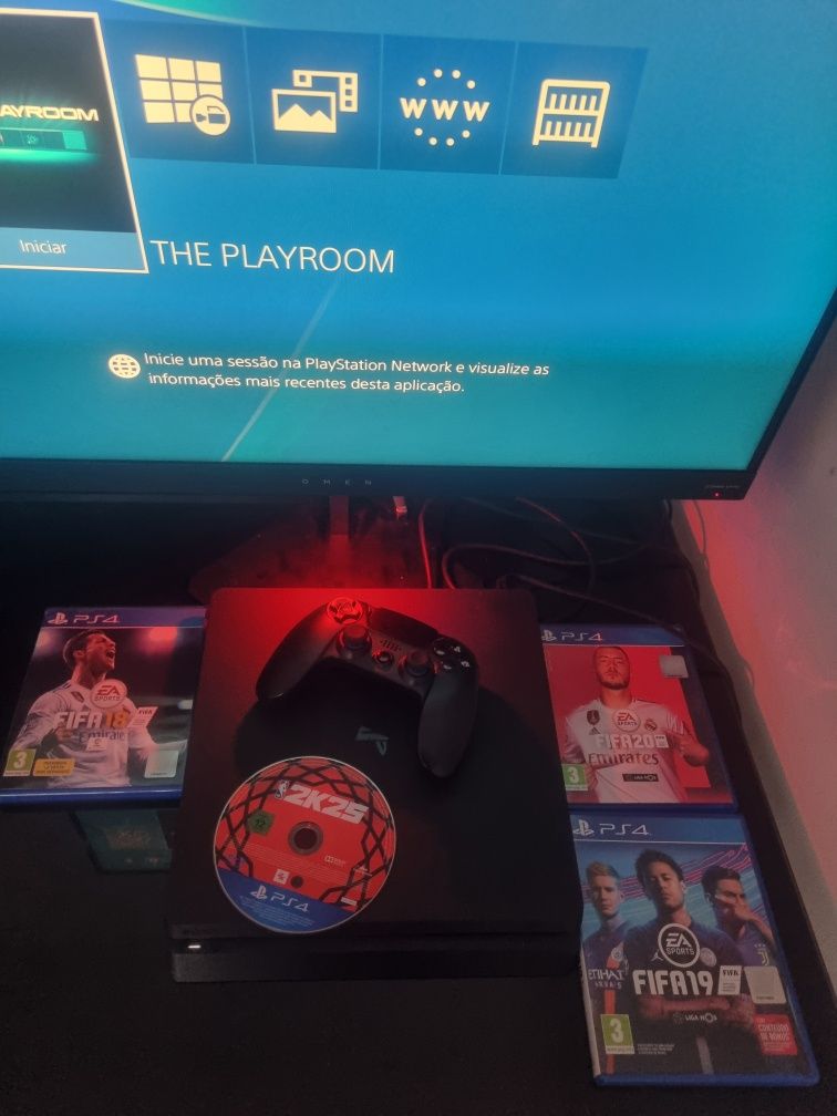 Ps4 slim 1Tb + 4 jogos + comando Wireless