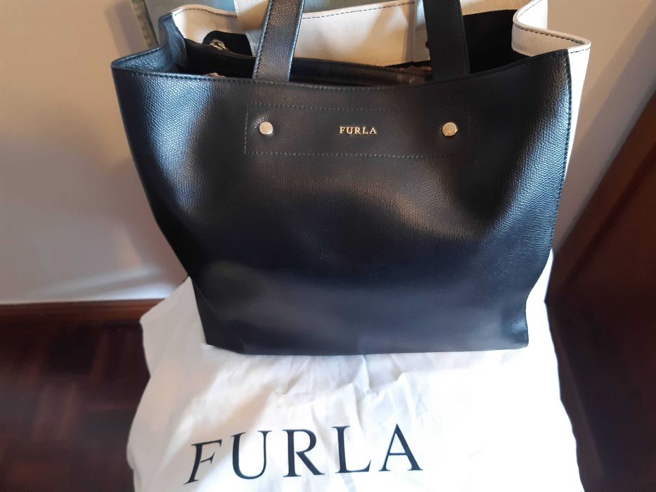 Mala original FURLA, pele genuína, branco e preto, nunca usada