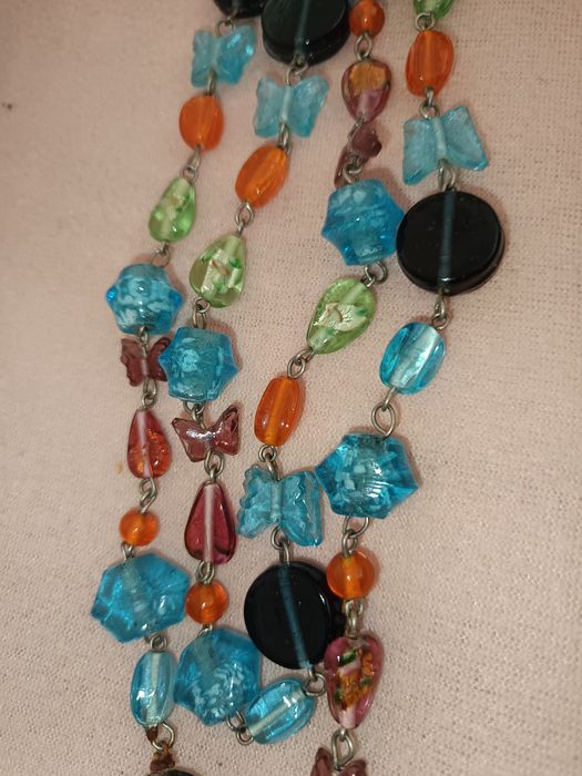 Anel antigo com pedra e pulceira de prata antigaColar vidro Murano  c