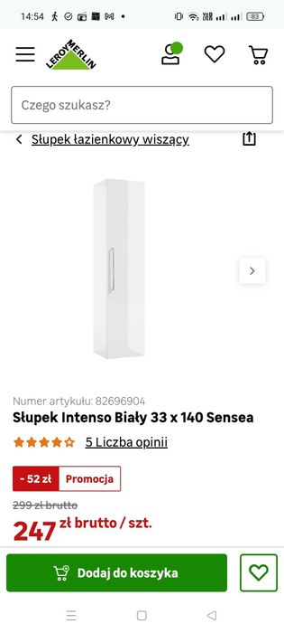 Słupek łazienkowy Biały Połysk Sensea