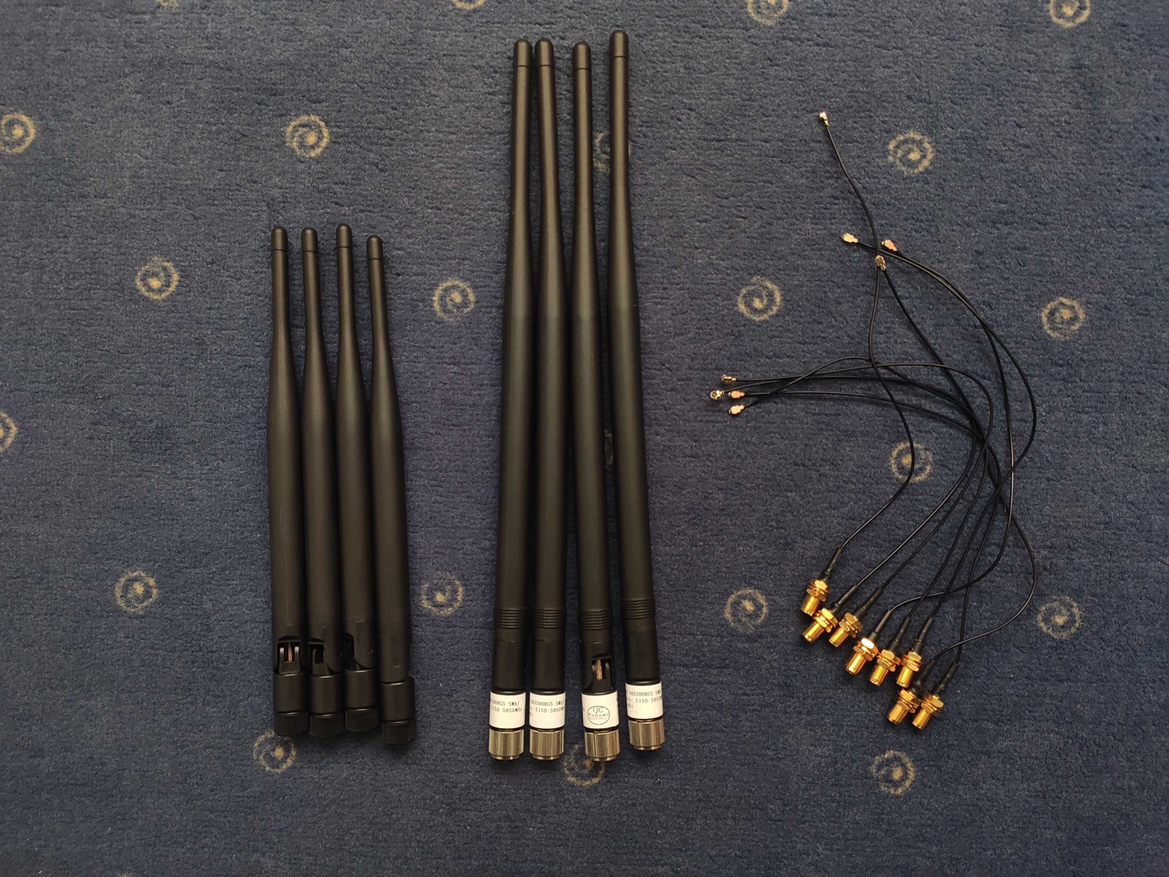 4x Antena WiFi 5GHz 5dBi oraz 4x 2.4GHz - 5GHz 3dBi + przewody 20cm