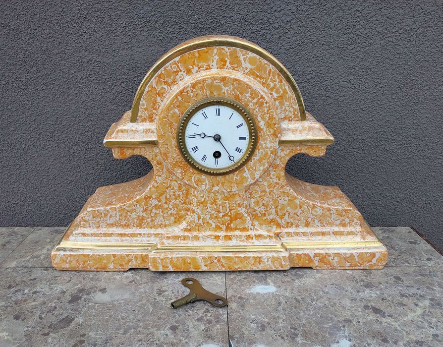 Stary zegar kominkowy mechanizm francuz chodzik porcelana AMC E204
