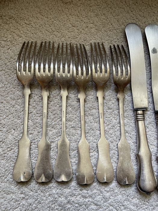 Sztućce posrebrzane przedwojenne platerowane M.Jarra widelce norblin