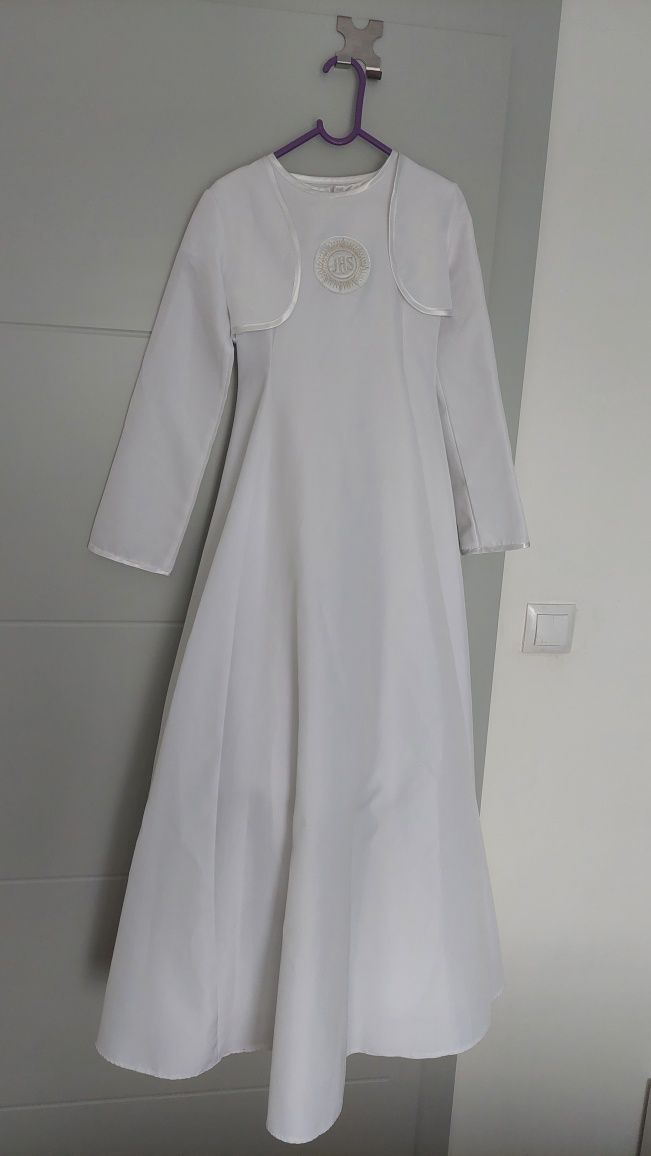 skromna sukienka alba komunijna 140-146 na szczupla dziewczynkę