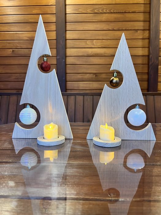 Ялинка з прикрасами, новорічний декор, ручна робота з дерева