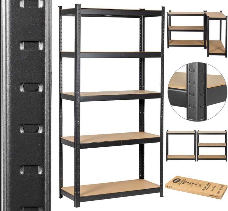NOWY Regał magazynowy 3w1 metalowy czarny 180x90x40 5 półek