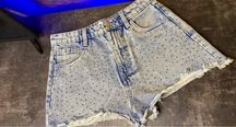 Szorty jeansowe Sinsay z cyrkoniami High waist Kolor niebieski