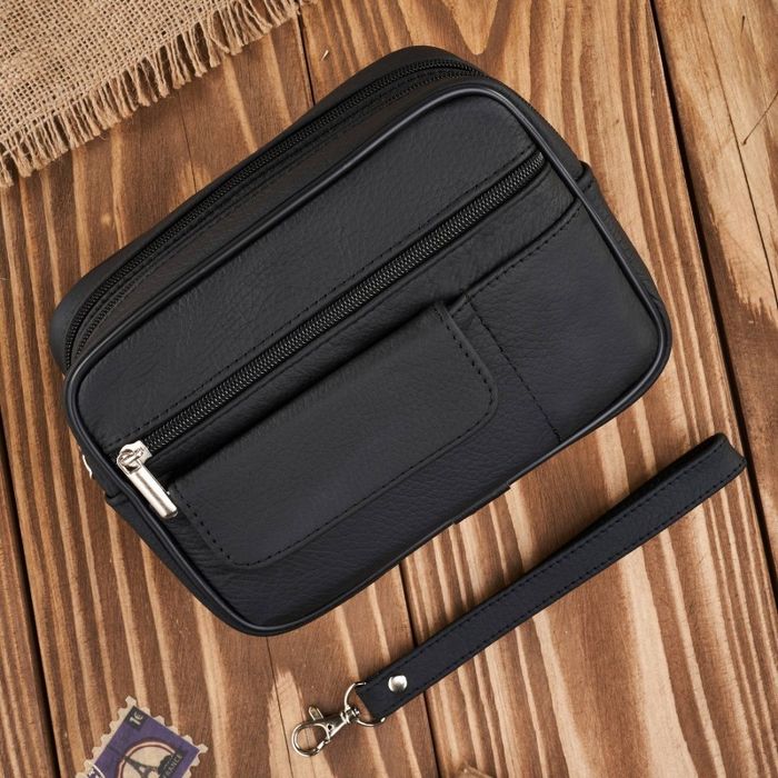 saszetka męska skórzana do ręki czarna klasyczna abruzzo abr-07