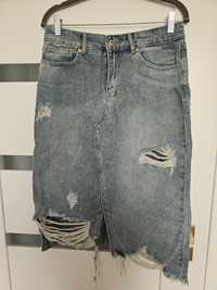 Spódnica jeansowa przecierana przetarcia nowa midi M L XL answear
