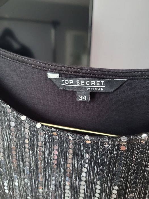Cekinowa czarna srebrna sukienka mini krótki rękaw top secret xs 34 na