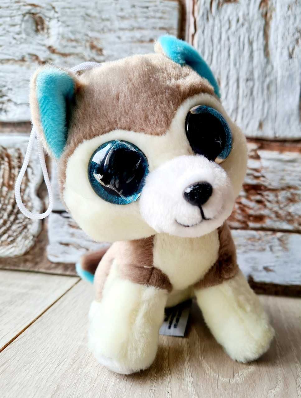 Słodziutki piesek Maskotka Pluszak Husky z brokatowymi oczami NOWY