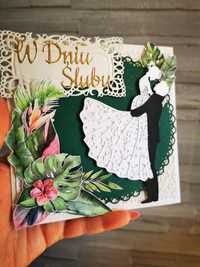 Kartka na ślub ślubna 3D handmade scrapbooking cyrkonie