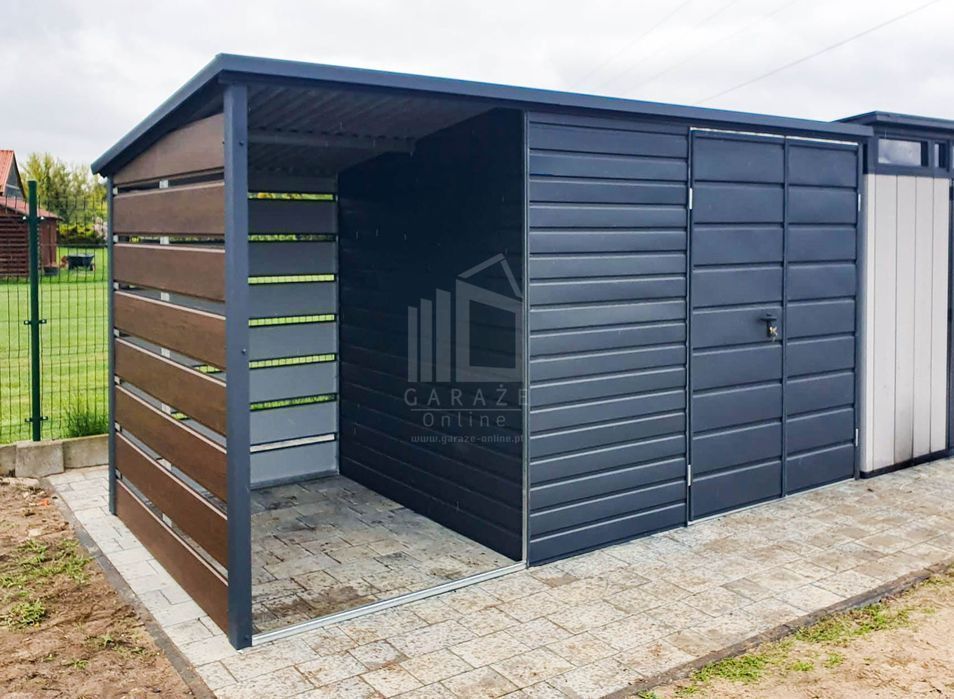 Schowek - Domek Ogrodowy 3X2M + Wiata Brama Drewnopodob. Dach Id633