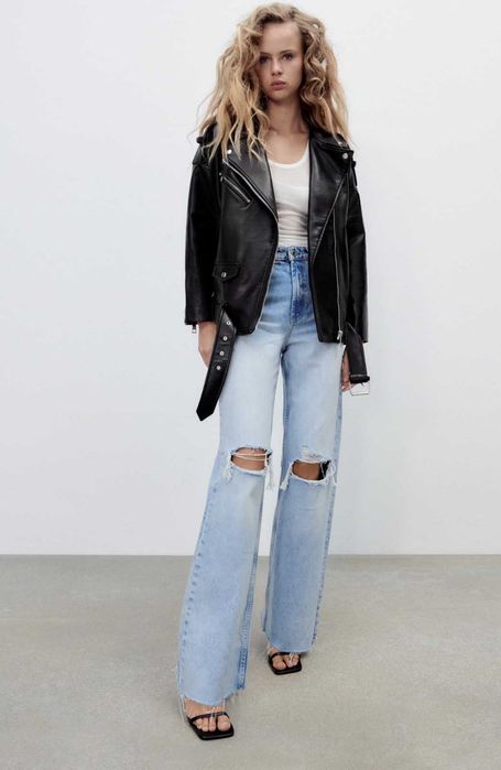 Женская кожаная куртка косуха оверсайз zara