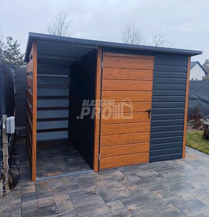 Schowek - domek ogrodowy 2x2m + wiata 1m okno - antracyt  GP516