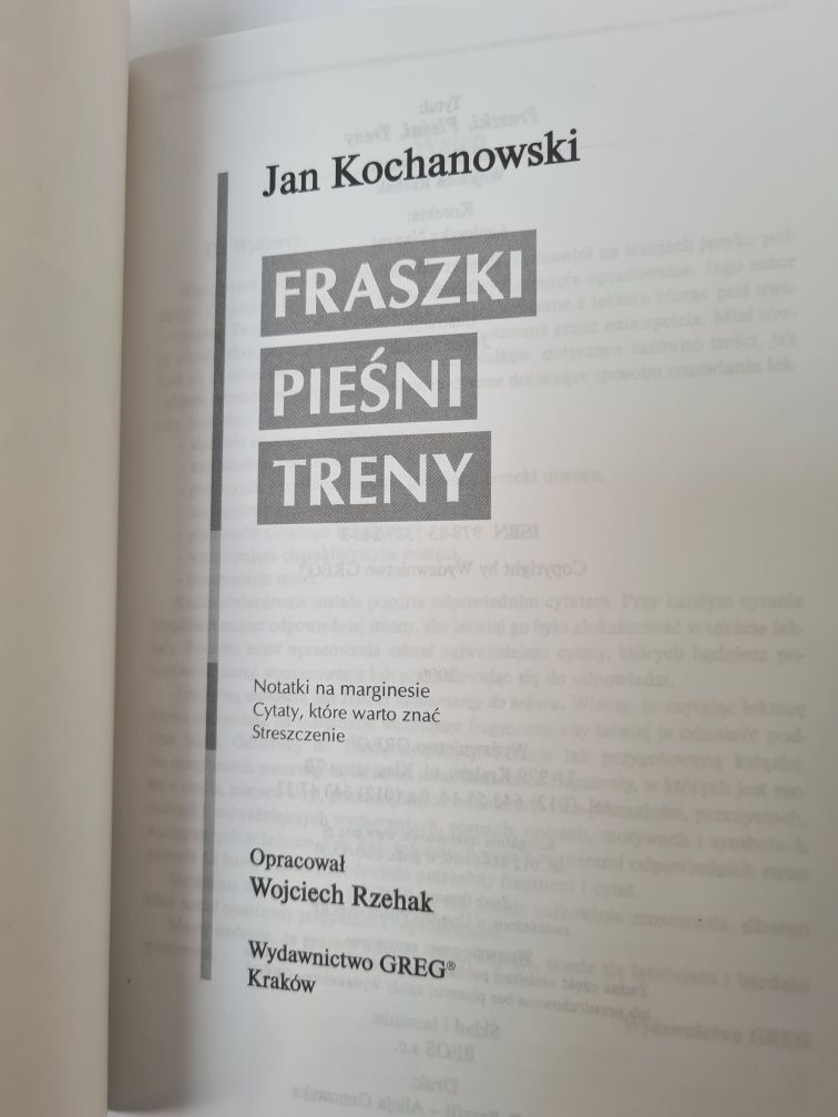 Fraszki, pieśni, treny - Jan Kochanowski. Lektura z opracowaniem