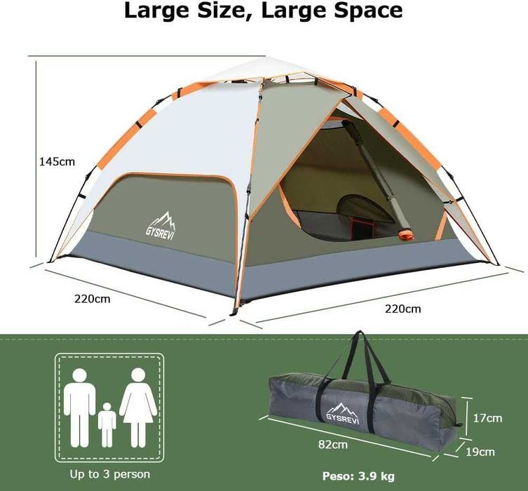 Namiot kopułowy, 3-osobowy, rozkładany, wodoodporny, dwuwarstwowy O152