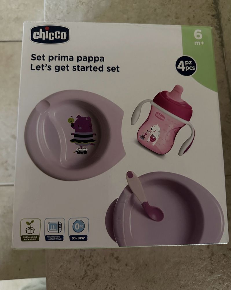 Set de papa com prato, biberão e colher Chicco