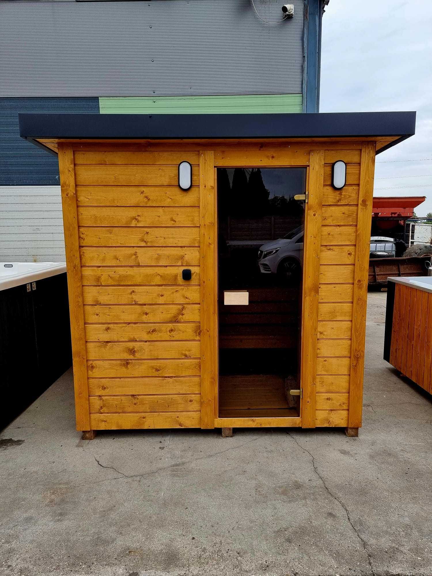Sauna ogrodowa fińska piec elektryczny Harvia oświetlenie LED