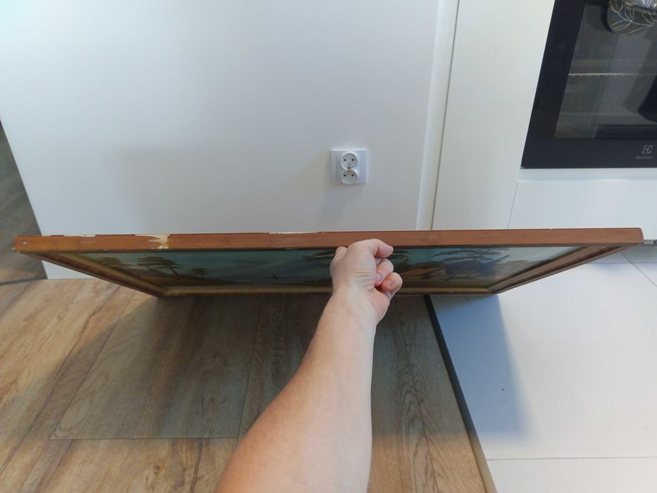 Obraz olejny Chata nad Jeziorem / MK 1984 / drewniana rama / 86 x 56,3