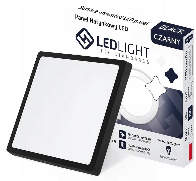 Plafon LED 24W neutralny 4000K 29cm czarny lampa sufitowa natynkowy