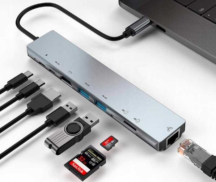 Adapter HUB USB Typ-c 8 portów