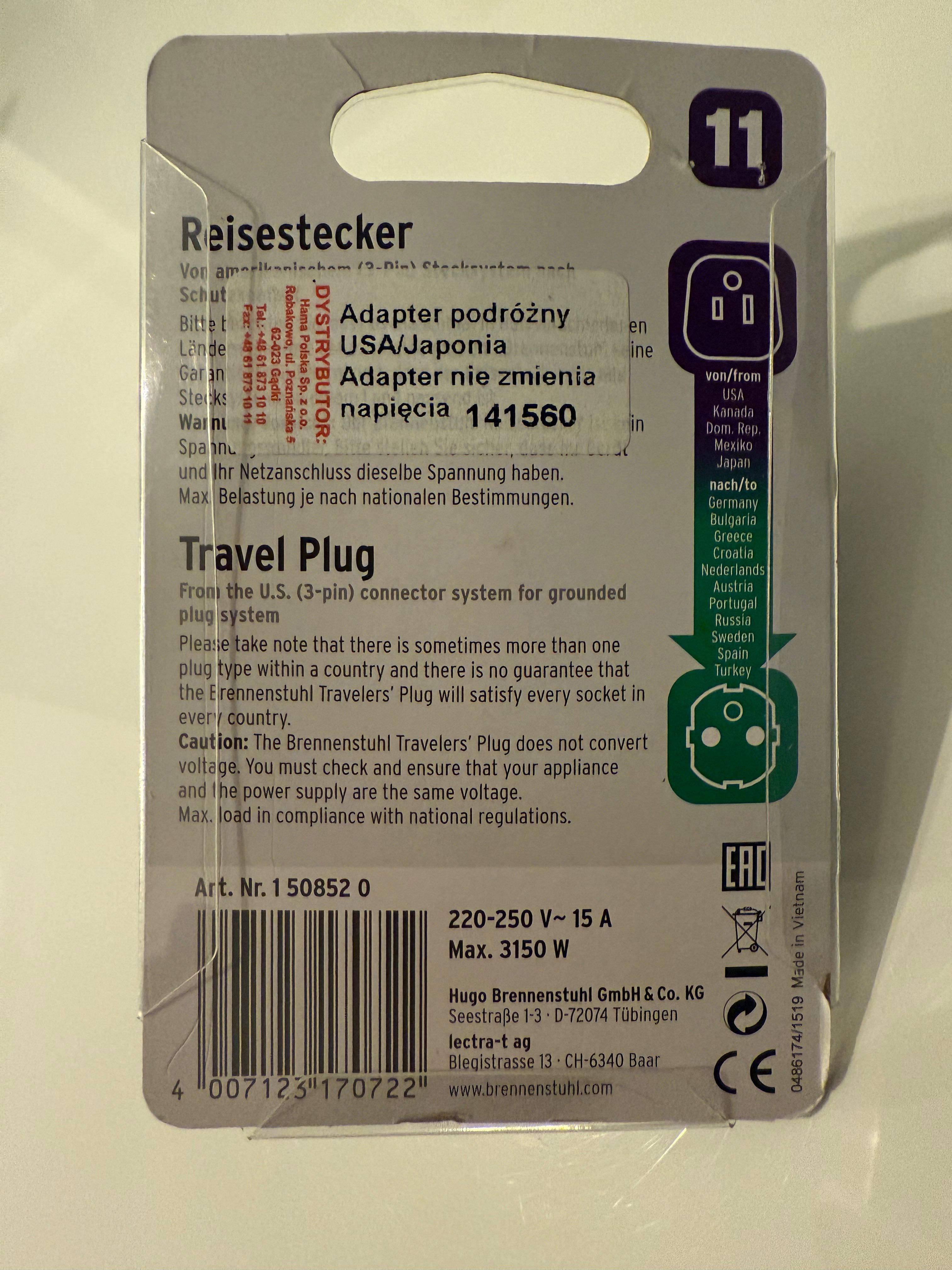 Adapter dla urządzeń z USA/ Japonii, wtyczka UE