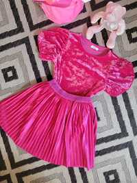 Оксамитовий костюм next для дівчинки девочки рожевий спідниця футболка