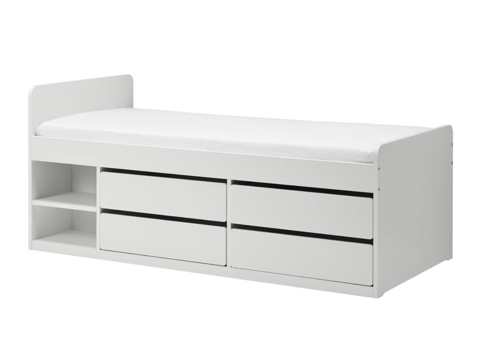 Cama solteiro 90x200cm c/ 4 gavetas + estrado ripas + colção c/ molas