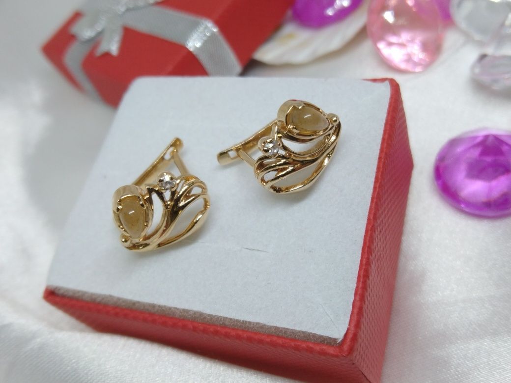 Piękne złote kolczyki angielskie zapięcie, złoto Golden rose 583
