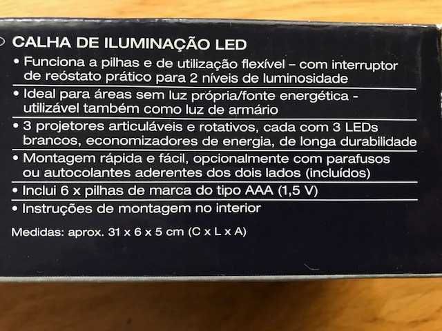 Calha de iluminação LED/ 3 focos articuláveis e rotativos (com portes)