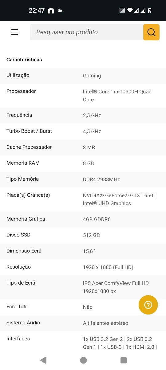 Portatil Acer Nitro 5 \ I5 10th gen\ 512gb\ 8gb \ GTX 1650 4GB
