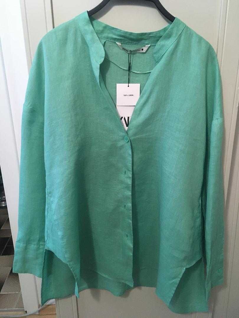 ZARA koszula asymetryczna 100% len w kolorze zielonym XS NOWA
