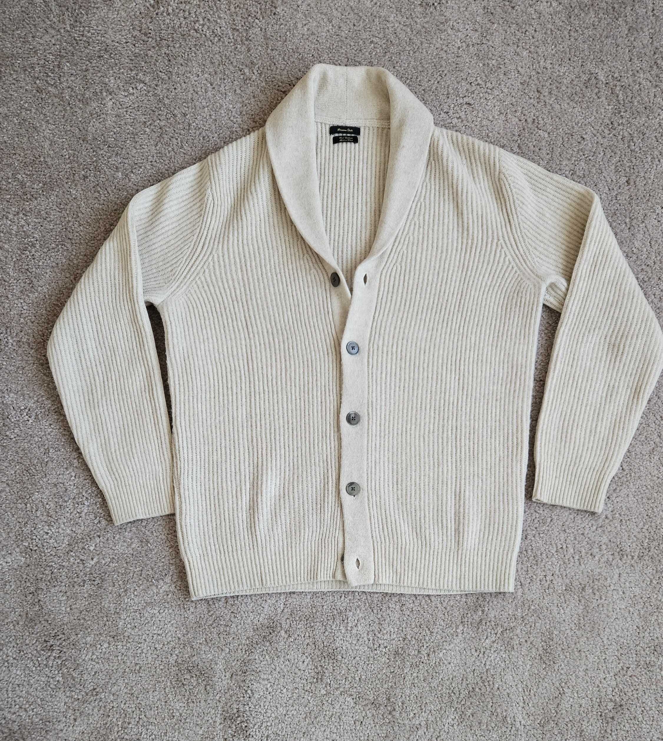Kardigan beżowy/kremowy Massimo Dutti L, wełna/kaszmir