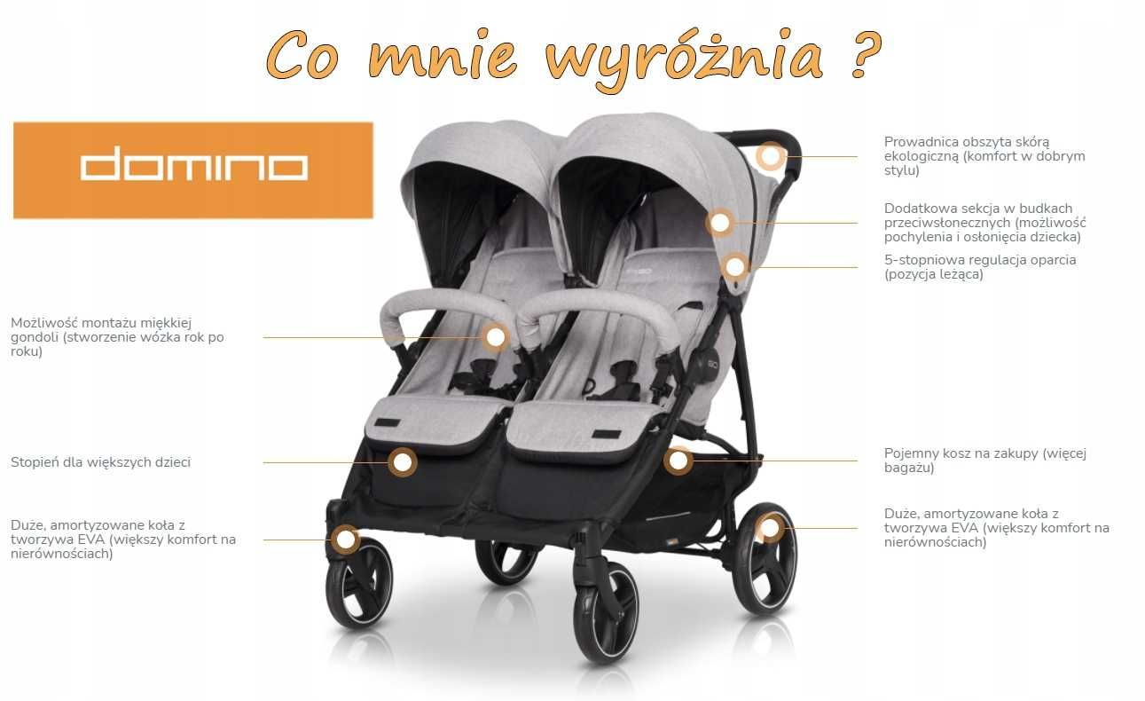 Wózek Spacerowy Dla BLIŹNIĄT Rok po Roku EasyGo DOMINO 2w1  + GRATISY