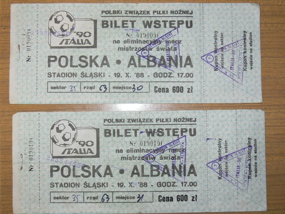 Bilet kolekcjonerski Polska-Albania 1988 nie użyty